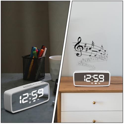 Reloj digital LED efecto espejo con diseño elegante y base estable para mesa de hogar 5