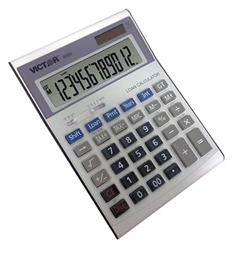 Victor 6500 12-Digit Desktop Financial Calculator, Loan & Mortgage Payments And Interest Calculator For Real Estate, Cars, Boats, And Homes. Battery And Solar Hybrid Powered Lcd Display, White #TOP4