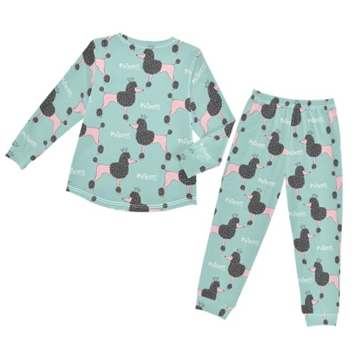 Cute Pink Poodle Princess Soft Pajama Set for All Seasons,Breathable Pjs Long Sleeve Sleepwear,Comfy Loungewear 2 Piece Underwear Set 3T2