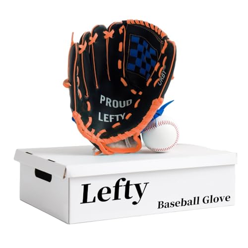 Urby Left Handed Baseball Glove Left Handed T Ball Glove for Lefty Left Hand Throw Only. T-Ball & Youth Baseball Gloves. Black & Blue. 10.5in. Age 4-7