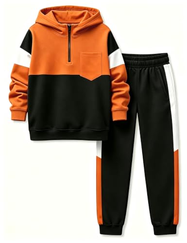 Image of Boys Clothes Long Sleeve Color-blocked Hoodie Top and Pants 2PCS Winter Sweatsuits Fall Boys Outfits 2-8 Years