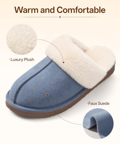 Image of Litfun Fuzzy Memory Foam Slippers for Women Indoor Outdoor House Shoes