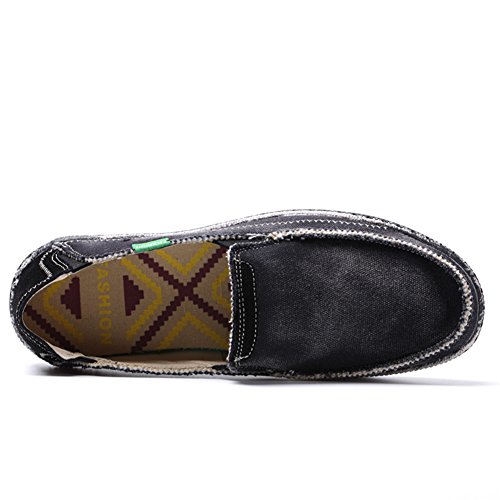 LEADER SHOW Men's Casual Slip On Flat Loafers Comfortable Walking Canvas Boat Driving Shoes2