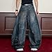 Unisex Fashion High Waist Straight Baggy Jeans Vintage Gothic Leg Drawstring Y2K Scrawl Denim Pants (Blue,XX-Large)