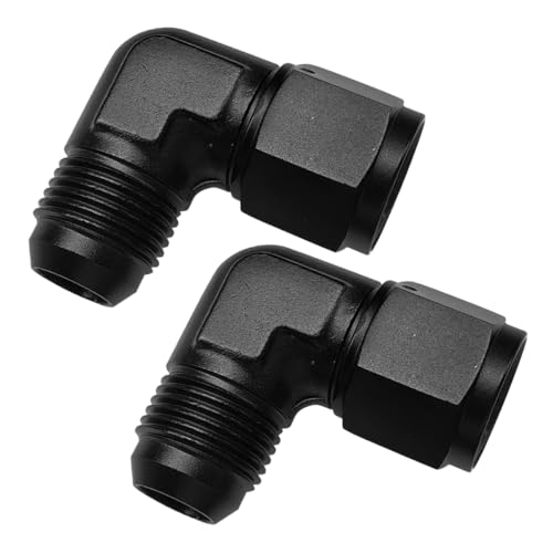 DUSCOKE 2PCS 10AN Female to 10AN Male Flare 90 Degree Elbow Swivel Union Fitting Adapter Black Anodized Aluminum Hose Elbow Coupler Connector for Car Fuel Oil Line Modification Auto Accessory (AN10)