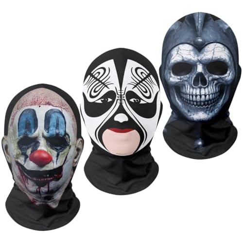 Red Plume 3PCS 3D Breathable Balaclava Masks Full Face Cover Halloween Neck Gaiter Mesh Ghost Hood Headwear Bandana Head Wrap