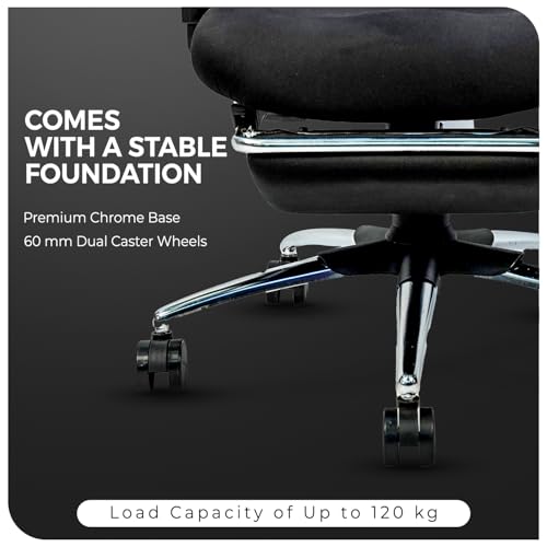 Image of CELLBELL Ergoglide FT Ergonomic Mesh Office Chair with Footrest Fixed Headrest Lumbar Armrests Synchro Tilt 3 Lock Class 3 Hydraulic Chrome Base 60mm Wheels High Back Work Chair (Black)