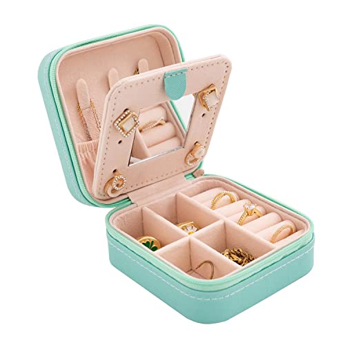 Image of KElofoN Travel jewelry case Travel jewelry box Travel Jewelry Organizer Small Jewelry Organizer Box Gift for Girls Women with Mirror(Blue)