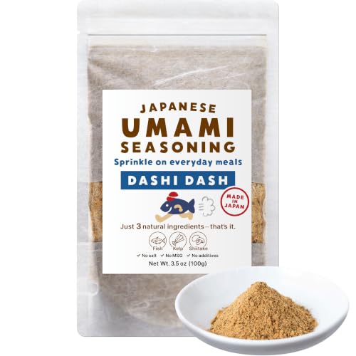 DASHI DASH Sprinkle-On Umami Seasoning & Japanese Dashi Powder | For Everyday Meals or Light Soup/Broth/Stock | Fish Kelp & Shiitake | No Salt No MSG No Additives | 100g
