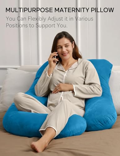 Image of G-Shaped Sleeping Pregnancy Pillow|Removable Velvet Covers|PregnoCare Fibres|Perfect Baby Shower Gift, Maternity,Nursing| Full Body Soft-Support Bump,Head, Back,Shoulder,Hips,Legs and Belly (Sky Blue)