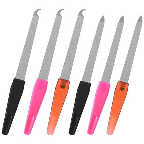 Juego de 6 limas de uñas de diamante, limas de uñas de metal con punta afilada, limas de uñas curvadas de acero inoxidable para uñas naturales, herramientas de manicura y pedicura de doble cara para