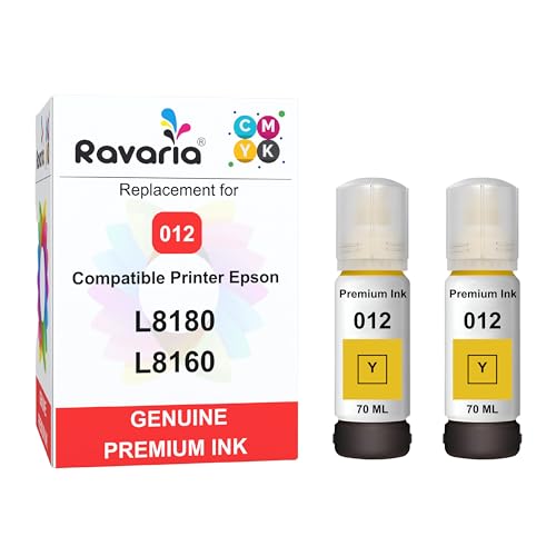 Image of 012 Compatible Refill Ink for Epson L8180 / L8160 Printer Compatible Ink Bottle for Epson 012 Ink Yellow 70ml Ink Bottle (012 Ink Yellow 2 Pcs)