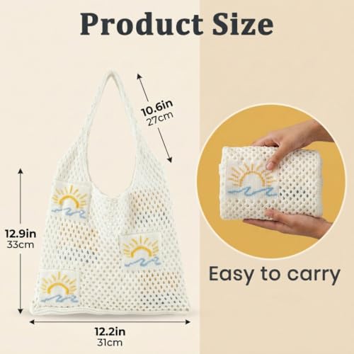 Image of PALAY Crochet Tote Bag Shoulder Bag Floral Hand Bag Hollow Out Bag Casual Tote Bag Multi-Purpose Crochet Travel Tote Bags for Women Office Use, College