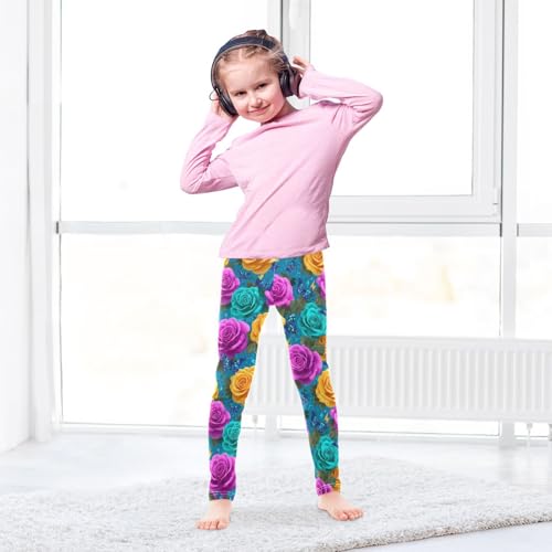 Rose Butterfly Lightning Girls Leggings Ultra Soft Compression Yoga Gym Pants for Kids 4-10T4