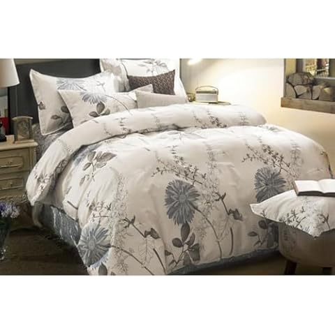 Wake In Cloud - Floral Comforter Set, 100% Cotton Fabric, Vintage Flower Shabby Chic Farmhouse Botanical Cottagecore Sunflower, 3 Pieces Bedding Set, Gray Beige, California King Size Cover