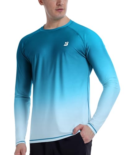 Roadbox Men's UPF 50+ Swim Shirts, Long Sleeve UV Sun Protection Rash Guard, Quick Dry SPF T-Shirt for Beach Surfing Fishing