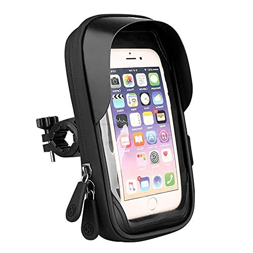 Bike Phone Holder, Waterproof Bicycle Phone Holder Stand Motorcycle Handlebar Mount Bag Cases Universal 6.4 Inch Phone Holder (Black)