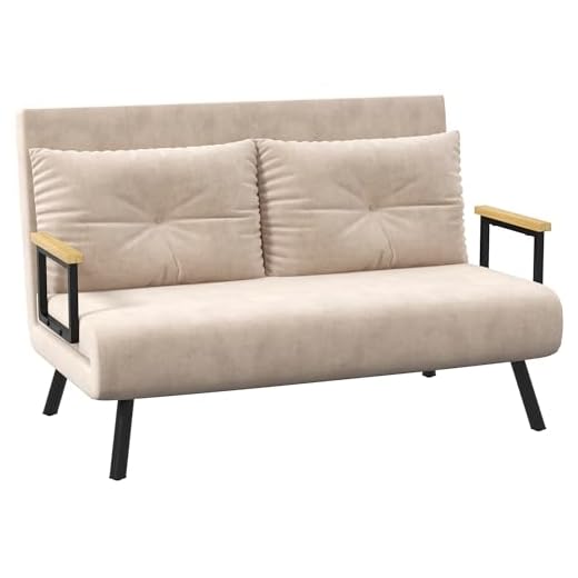 HOMCOM Sofá Cama de 2 Plazas Sofá Cama Plegable Tapizado en Terciopelo con Respaldo Ajustable de 5 Niveles y Almohadas Acolchadas para Oficina Dormitorio Salón 102x73x81 cm Beige