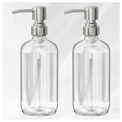 AmazerBath 2-Pack Soap Dispensers, 16 OZ Clear Glass Soap Bottles with Stainless Steel Pump Hand Soap Lotion Dispensers for Bathroom and Kitchen