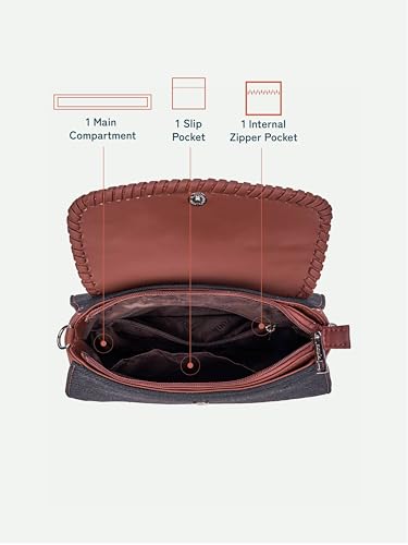 Image of ZOUK Saisha Sling Bag for Women - Vegan Leather with Whip-Stitch Detailing & Detachable Silver | Water-Resistant Stylish Purse | Carter Checks