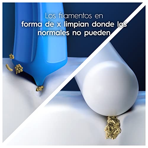 Detalle de los filamentos en forma de X de los cabezales Oral-B que limpian donde los normales no alcanzan