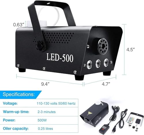 Máquina de humo automática de 500W con efecto de luz LED colorida, controles remotos inalámbrico y con cable, indicador de precalentamiento, perfecto para Halloween, Navidad, bodas y escenario miniatura 6
