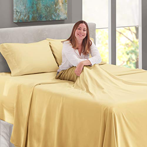 Image of Nestl King Bed Sheet Set - Vanilla Yellow - 4-Piece Extra Deep Pocket | Instantly Soft, Night-One Ready (No Wash Required). Fits Extra Deep Pockets up to 24 Inches, 360-Degree Elastic Grip