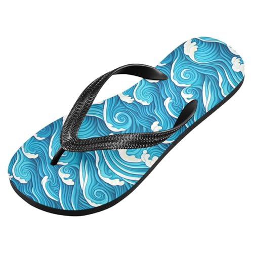 Sinestour Blue Ocean Wave Flip Flops for Beach Thong Sandals Anti-slip Lightweight Flat Slippers for Summer Travel Swim2