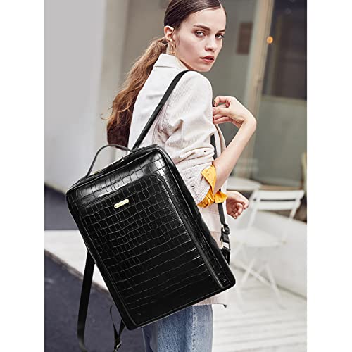 Image of CLUCI Leather Laptop Backpack for Women 15.6 inch Computer Bag Large Travel Vintage Daypack Business Bags Stone Pattern Black