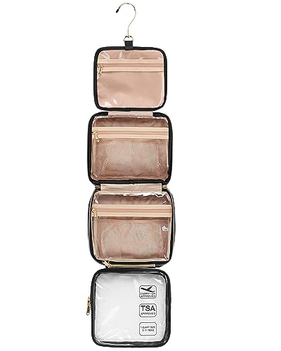 Hanging Toiletry Bag Travel Makeup Bag TSA Approved Clear Bag for Toiletries Waterproof Cosmetic Bag Toiletry Bag for Women Men Travel Toiletry Organizer for Bathroom Shower (Medium, 1-Black)