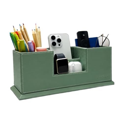 Desk-Organizer-Desktop-Caddy-Leather-Multi-compartment-Pen-Holder-Office-Stationer-Organizer-Malachite-Green Desk Organizer, Desktop Caddy Leather Multi-compartment Pen Holder Office Stationer Organizer, Malachite Green - Image 1