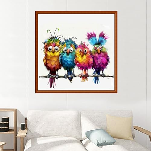 Image of Joyhoor Stamped Cross Stitch Kits for Beginners Needlepoint Kits for Adults Embroidery Kits 11CT Counted Cross Stitch Kits Printed Embroidery Pattern-Colorful Little Bird 18x18 inchs