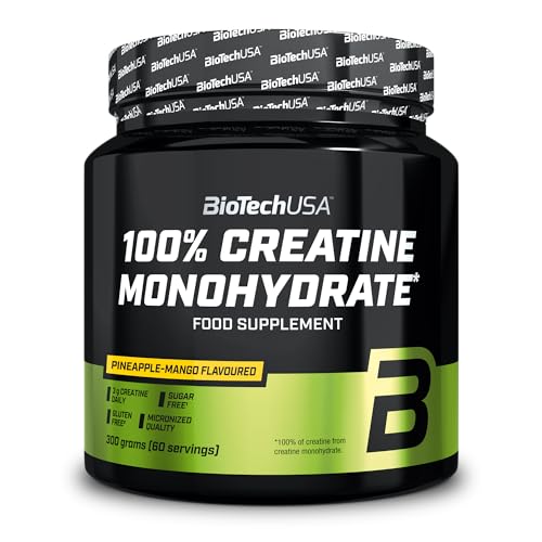 BioTechUSA 100% Creatine Monohydrate | Creatina de Grado Farmacéutico | Micronizada | Vegana | Libre de Gluteni, 300 g, Piña-mango