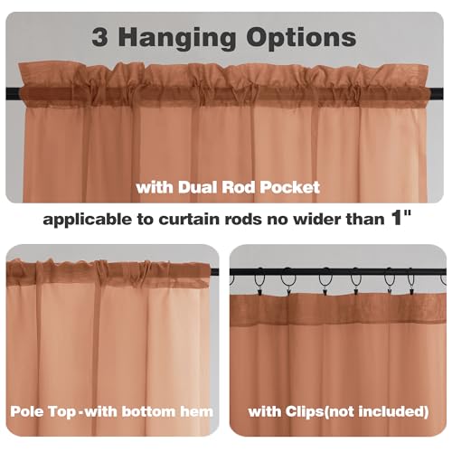 Image of Chyhomenyc Orange Sheer Valances for Windows - Light Filtering Small Kitchen Curtains, Rod Pocket Short Top Window Treatment Decor for Living Room Bathroom Basement, 42Wx16L inches, 2 Panels