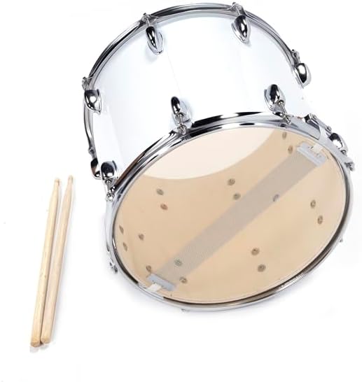 14 x 10 Inches Marching Drum with Drumsticks, Key & Strap – White (School Band Percussion Instrument)
