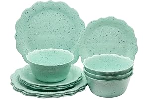 Pioneer Woman Juliette 12-Piece Teal Melamine Dinnerware Set
