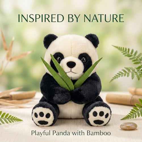 Image of Panda Plush Toy with Bamboo for Kids - Ultra Soft Stuffed Animal, Cute Calm Companion Soft Toy, Huggable Gift for Babies, Toddlers & Boys /Girls - (20 cm)