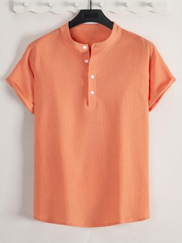 Image of Paralians Men's Polyester T-Shirt with Half Sleeves Solid Pattern Mandarin Collar Western Style and Standard Length | Light Colour Shirt for Men | Shirt for Men Half Sleeves