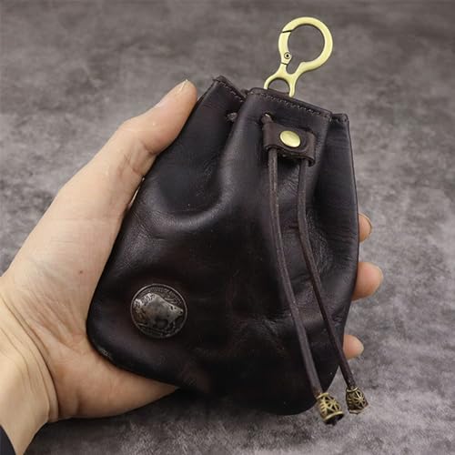 Vintage Japanese Style Genuine Leather Coin Purse - Men's and Women's Travel Coin Purse - Hand rubbed color, head layer cowhide leather - Black Mini Wallet-Outdoor4