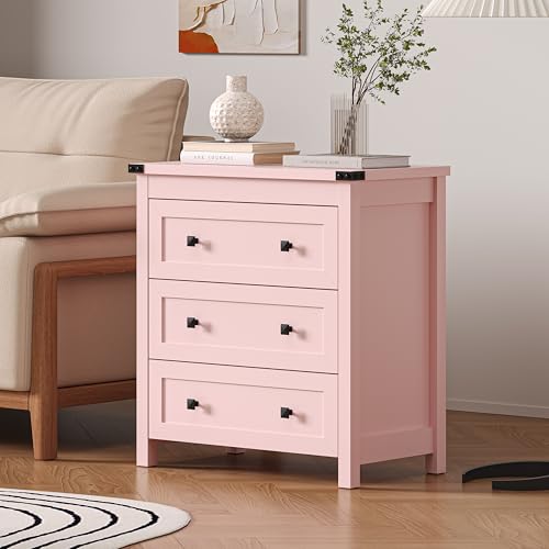 Image of BORNOON 3-Drawer Dresser, Small Wooden Chest of Drawers with Metal Knobs, Water-Resistant Top, Storage Organizer with Anti-Tip Kit for Bedroom, Nursery, Living Room