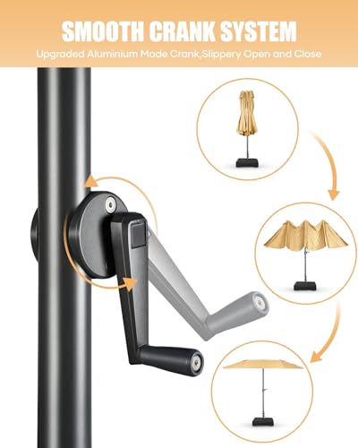 RICNOD 15ft Large Patio Umbrella with Base Included, Outdoor Double-Sided Rectangle Market Umbrella with Crank Handle, Umbrella Outdoor Patio for Pool Lawn Garden - (Beige)