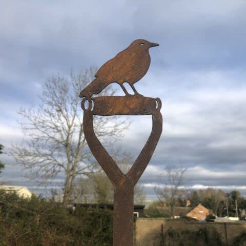 RUSTIC WAREHOUSE NORFOLK LIMITED Rusty Metal Blackbird On A Spade Garden Decoration, Garden Ornament, Gardening Gift, Feature, Sign - Image 3
