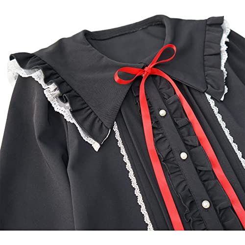 Image of Lolita Women Ruffle Sailor Collar Blouse Shirt Kawaii Teen Bow Tie Cat Ears Fashion Button Front Junior Cute Tops