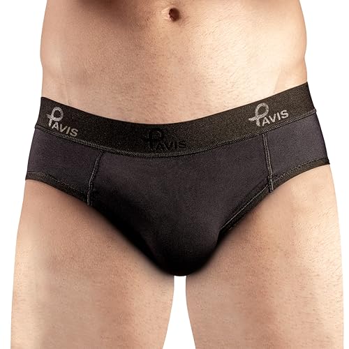 PAVIS Men’s Low-Waist Hernia Briefs – Strong Compression Support for Inguinal, Lower Abdominal & Scrotal Hernias – 2 Free Removable Pads Included | Breathable, Hypoallergenic Microfibre |XXL Black