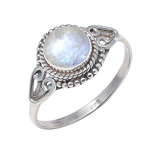 925 Sterling Silver Rainbow Moonstone Ring Size US 5 - Rainbow Stone Gemstone Statement Ring Gift Jewellery For Girl Women