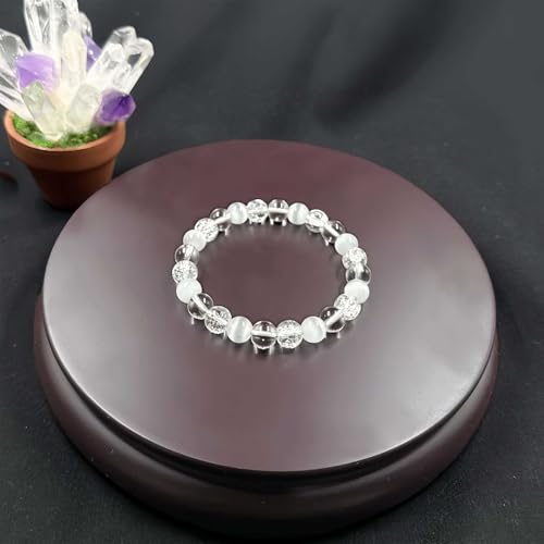 Anxiety Bracelets for Women Men White Crystal Cat's Eye Natural Stone Handmade Gemstones Crystal Elastic Adjustable Yoga Beads Bracelet Spiritual Jewelry Gifts4