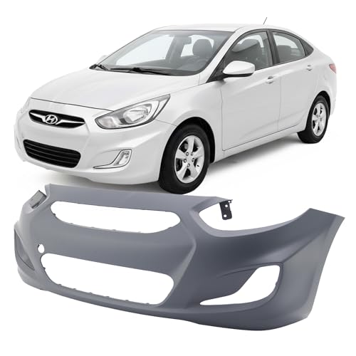 Image of FitParts Compatible with Hyundai Accent 2012-2014 Front Bumper Cover | Primed, With Fog Light Holes, Without Parking Sensor Holes, Sedan /Hatchback, Ready to Paint, OEM 865111R000, HY1000188