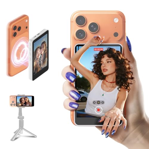 SYNCO XView Vlog Selfie Monitor Schermo per iPhone 7-17, Wireless Magnetico Telecamera Posteriore Phone Monitor con Gamma 164FT, Batteria 3H, Altoparlante Integrato per Youtube TikTok Live (Bianco)