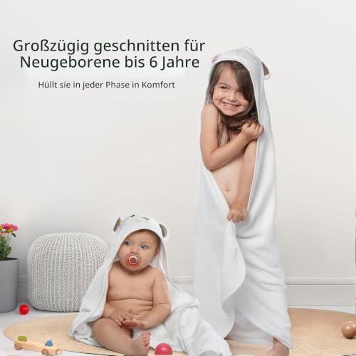 Bambus-Kapuzenhandtuch Baby - Weiches, saugstarkes Babybadetuch mit Kapuze für Neugeborene… – Ansicht 4
