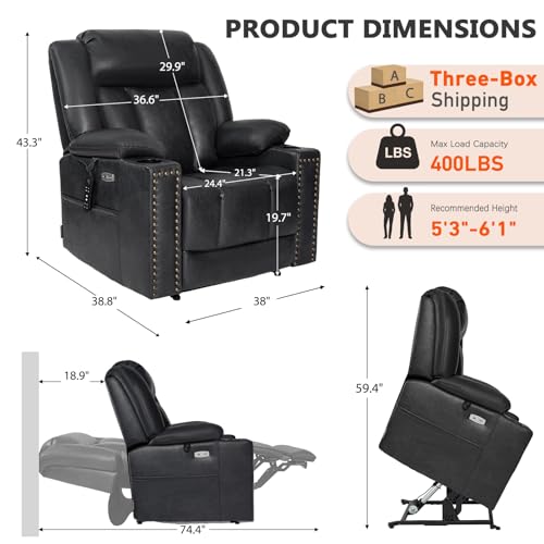 Image of EONIX Dual Motor Power Lift Recliner Chair for Elderly, 400lb, Retro Black
